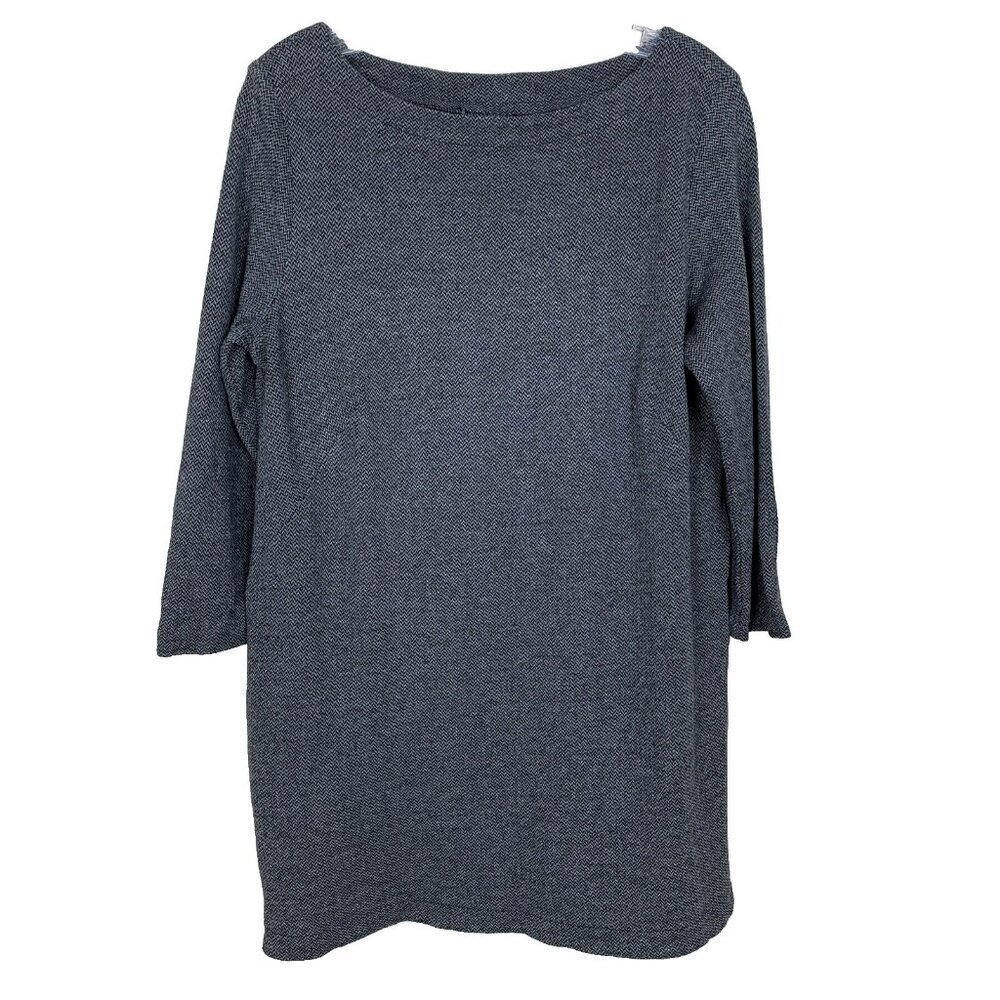 J. Jill Ponte Knit Tunic Top Womens Size M Gray Herringbone Boat Neck 3/4 Sleeve